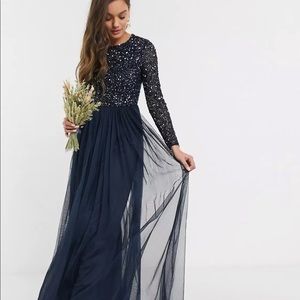 Maya Petite Bridesmaid long sleeve maxi tulle dress long sleeve.